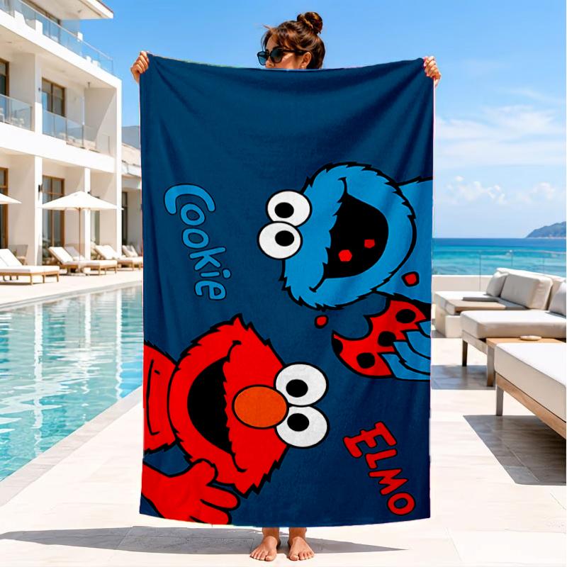 Elmo And Cookie Sesame Friends Beach Towel, Super Soft Microfiber, Perfect Gift for Her/Him, Birthday, for Pool, Beach, Travel, Decor Beach Party