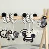 Jouets suspendus Siège auto Berceau Mobile Bébé Spiral Peluche Lit Poussette Barre Jouet Couleur Noir et Blanc avec Hochet Sifflet BB