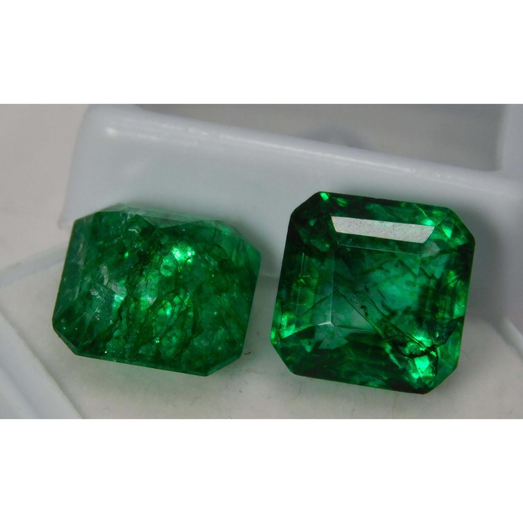 15 Ct Natural Untreated Square Cut Emerald Green Loose Gemstone Pair