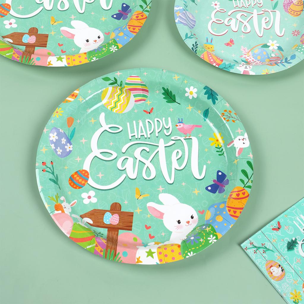 Easter Decoration 2024 Easter Bunny Eggs Paper Plates Napkins Cute Animal Paper Serviettes for Birthday Party Tableware Decor