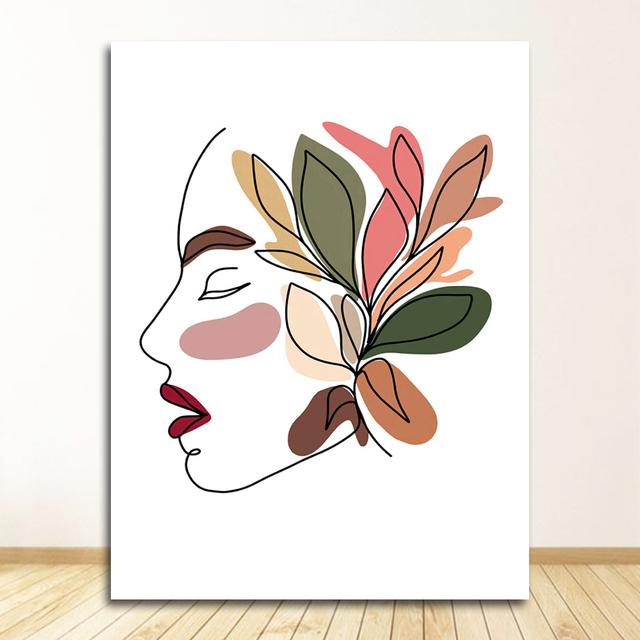 Wandbilder für Wohnzimmer, Salon, Heimdekoration, Wandkunst, Leinwand, Malerei, Blumenmädchen, abstraktes Gesicht, nordische Poster und Drucke