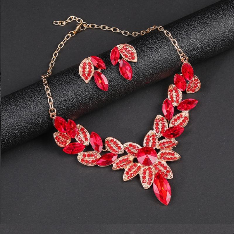 Women Flower Necklace Earring Jewelry Sets Wedding Bridal Accessories