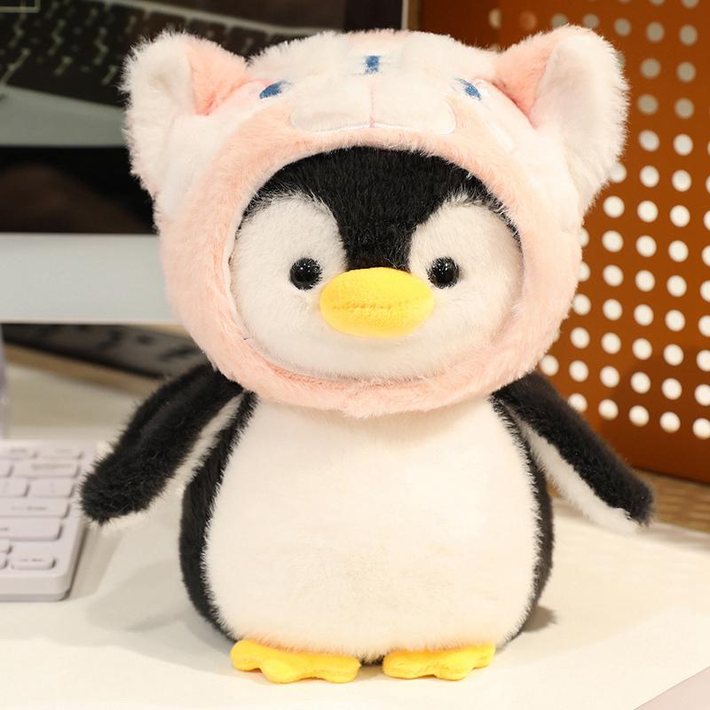 Jolis jouets en peluche pingouin habillés avec chapeau animal amovible Poupée pingouin douce et duveteuse Compagnon pour enfants Cadeau d'anniversaire 20cm