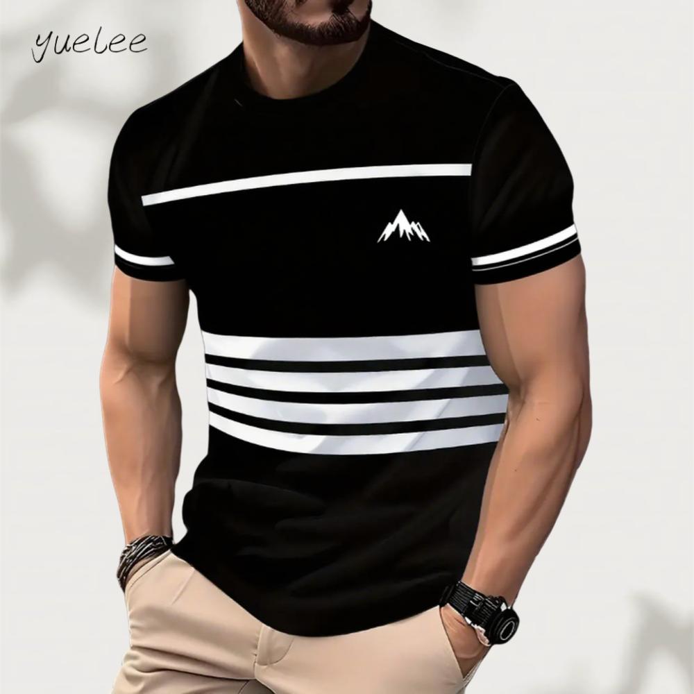 Fashionable T-shirt for Men, Simple 3D Printed Black and White Men's Top, Fashionable Sports Men's Short Sleeved T-shirt, Casual Men's Clothing