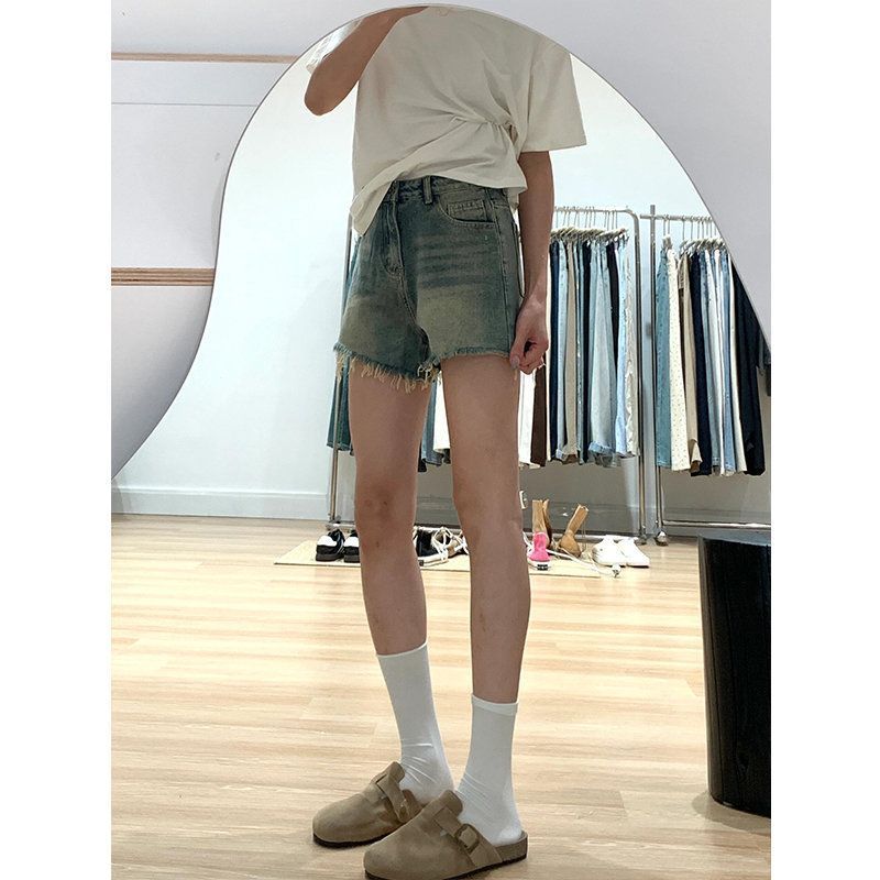 Small Denim Shorts for Women in Summer High Waist Loose Breasted A-line Wide-leg Hot Pants