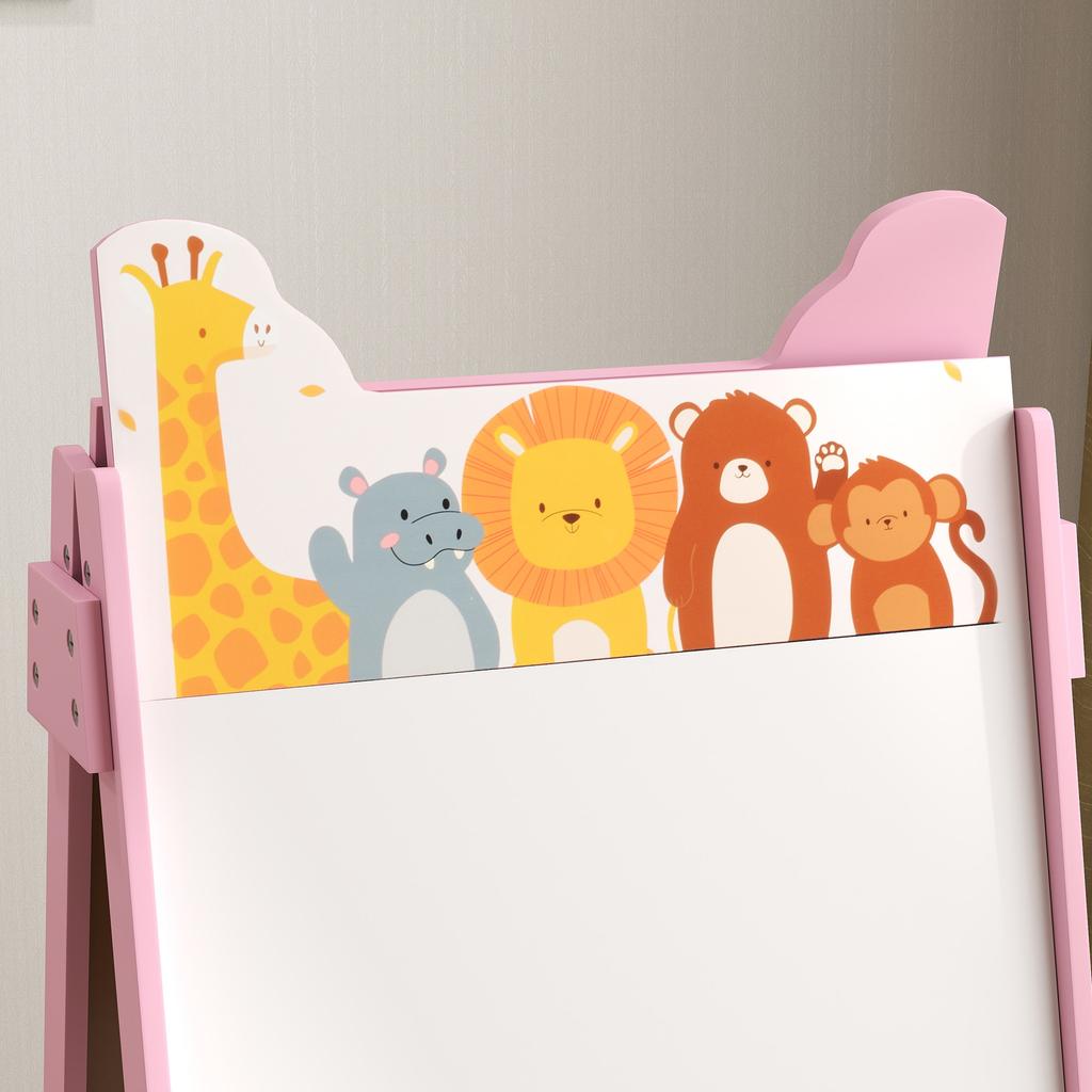 2 in 1 Kids Easel with Whiteboard, Chalkboard, Storage Boxes, for Ages 3-8 Years, Pink