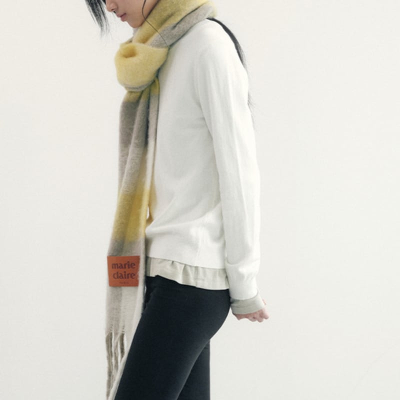 marieclaire twisted fringe check muffler (MAEDSC02MYE)