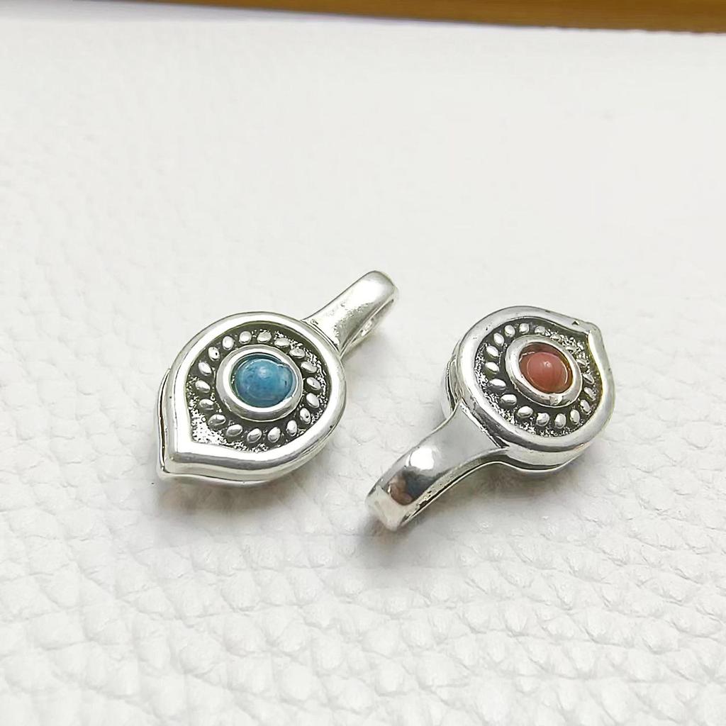 Tibetan Buddhist Beads DIY Jewelry: Brass Silver-Plated Clip with Turquoise Inlay