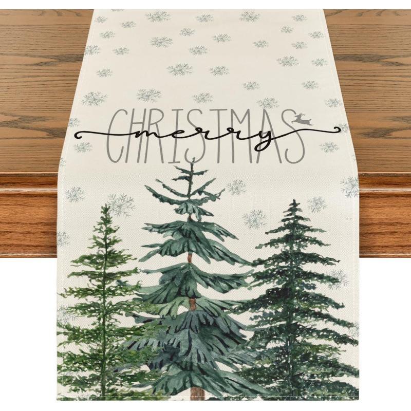 Runner da Tavola Fiocco di Neve Festivo Robusto Lino Decorazione Albero di Natale Copritavola da Pranzo