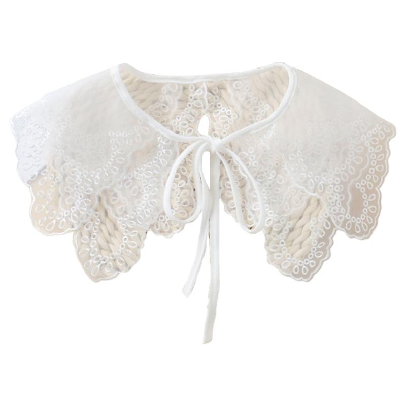 Royal Style Cotton Fake Collar Shawl Wrap Hollow Out Floral Lace Ruffled Trim Necklace Pointed  Lapel Blouse Dropshipping