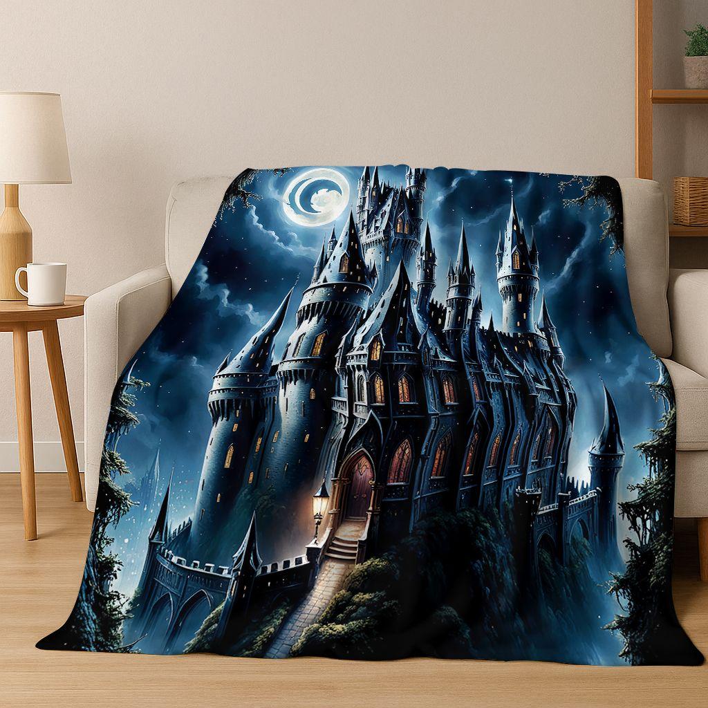 Enchanted Fairytale Princess Castle Gothic Castle Cartoon Flannel Blanket,Cozy Soft Throw Blanket for Home Bedroom Bed Sofa Kids