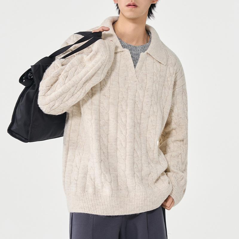 Sweater Men's Thick Warm Base Knitted Sweater Men's Lapel Sweater