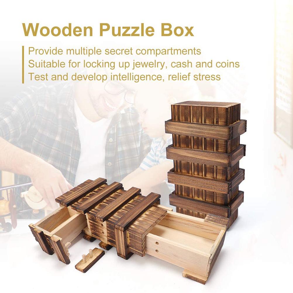 Wooden Puzzle Box Secret Compartment Brain Teaser Box Decompression Toy for Adults