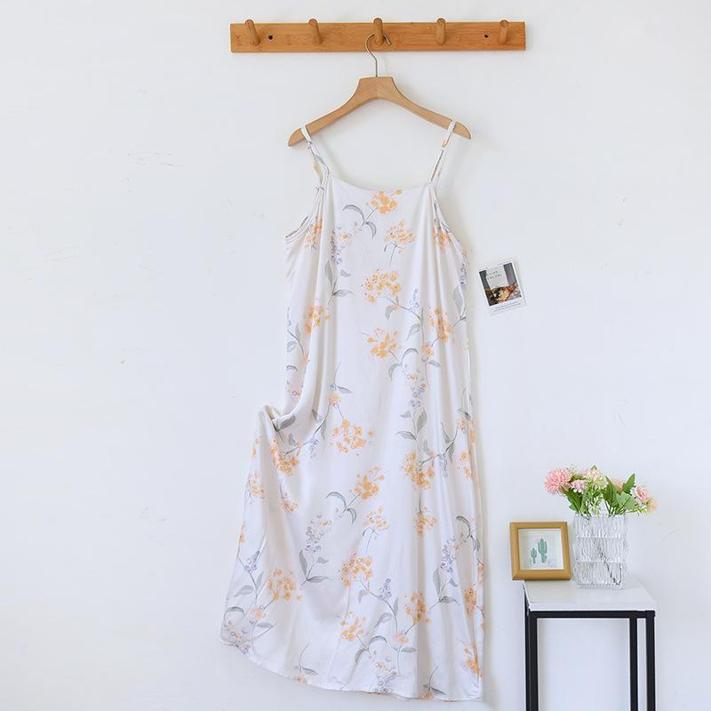 Spring/Summer New Women's Sling Skirt 100% Viscose Fiber Sleeping Skirt Printed Sleeping Skirt Sexy Home Dress for Ladies