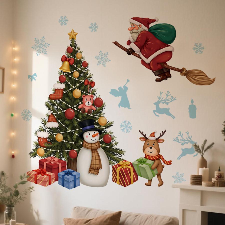 Whimsical Christmas Wall Stickers for Bedroom Living Room Entrance Hall Home Decoration Wall Decal Removable PVC