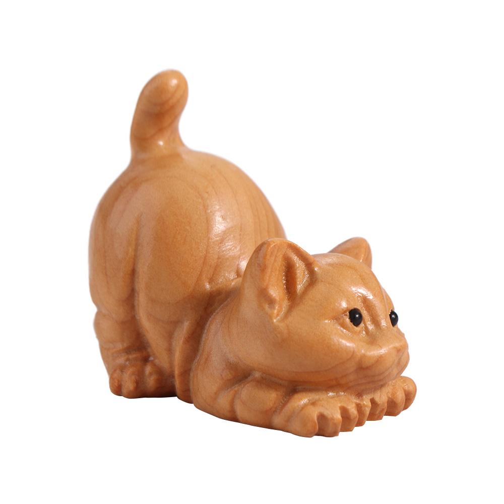 Hand-carved Cat Sculpture Handmade Tea Pet Desktop Decor Animal Figurine  Table