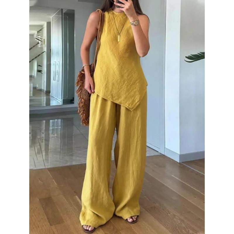 IHUASU Women's Fashion Casual Sleeveless O-Neck  Pants Suits