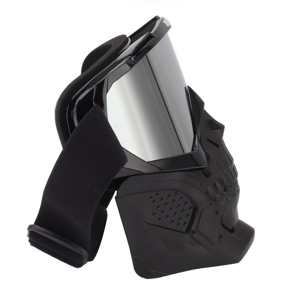 Skull Goggles Mask PC Sponge Detachable Adjustable Motorcycle Protective Mask For Off Road Riding Hiking Black Frame Silver Goggles Lens