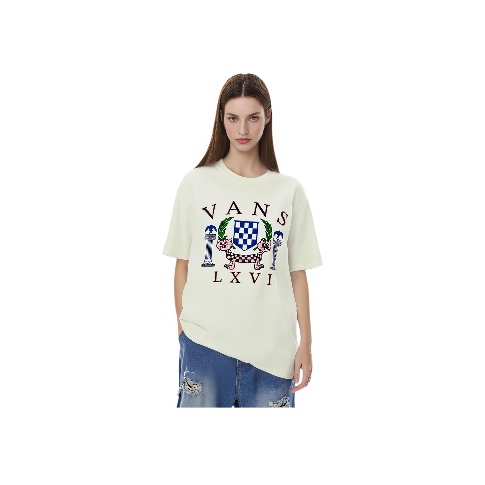 

Vans Fun Fashion Cat Print Daily Short Sleeve T-Shirt Women Tops Off-White VN000NJWFS8 L