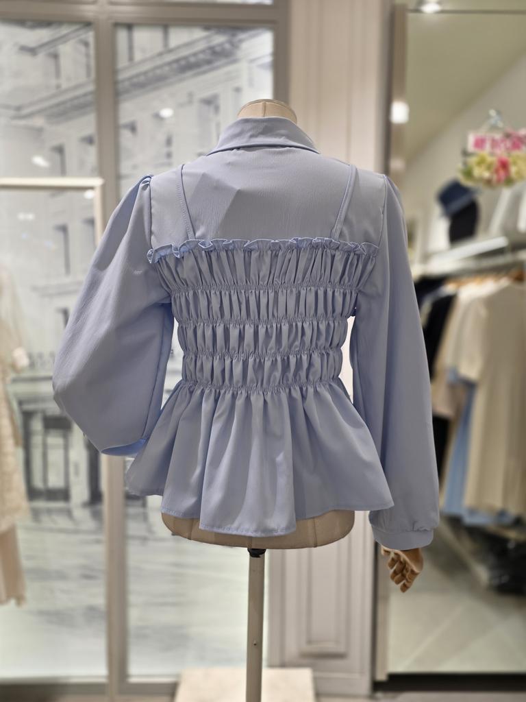 Satin Smoking Banding Long Sleeve Blouse S261k258