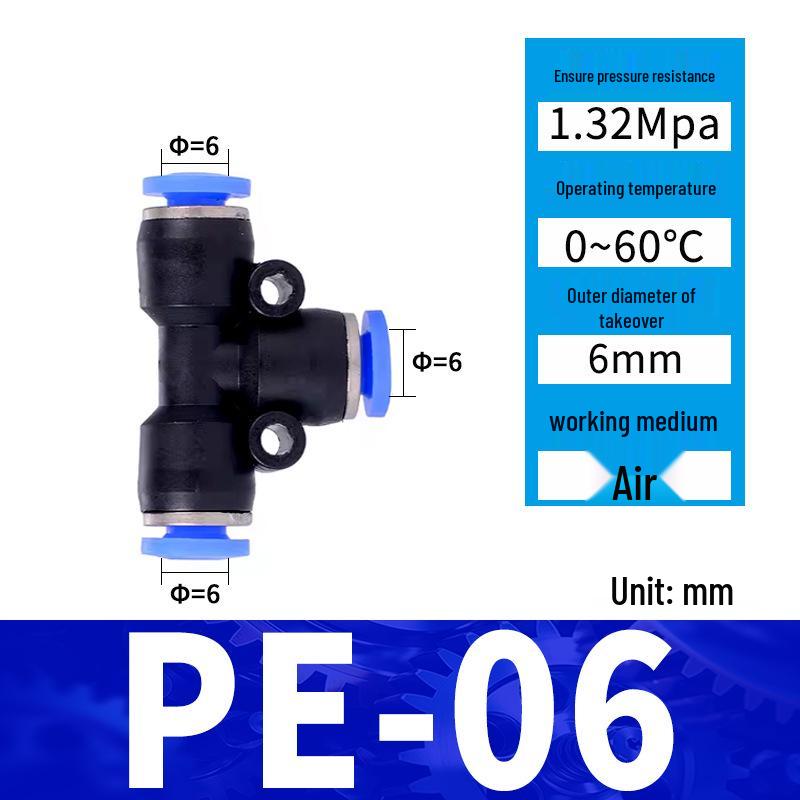 Pneumatic Nylon Air Hose Quick Connect Fittings: PU Straight, PY 5-Way, Cross 4-Way, PZA 3-Way, PE Connector with White/Blue Cap