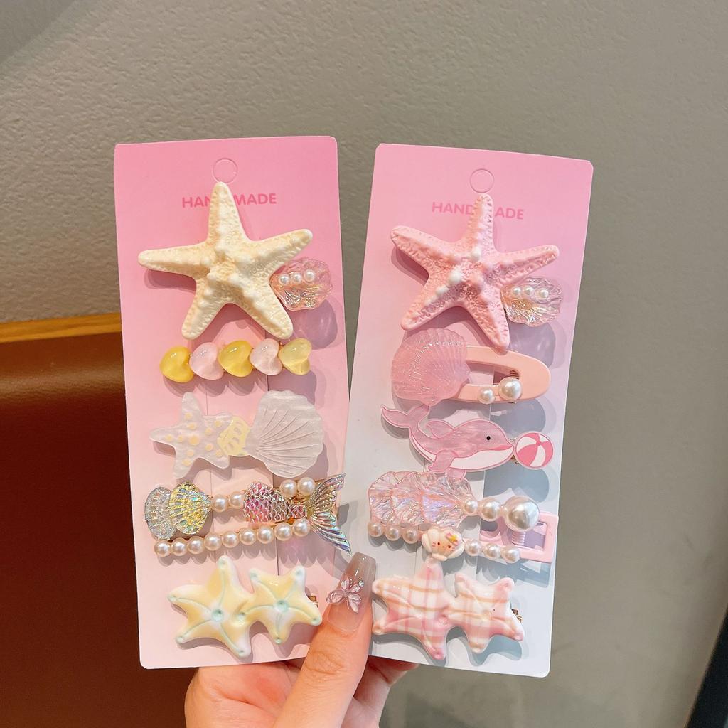 Cute Wave-Wave Starfish Shell Hair Clip With Bangs, Sea Blue Shell Starfish With A Sophisticated Edge Clip Hair Accessory For Women