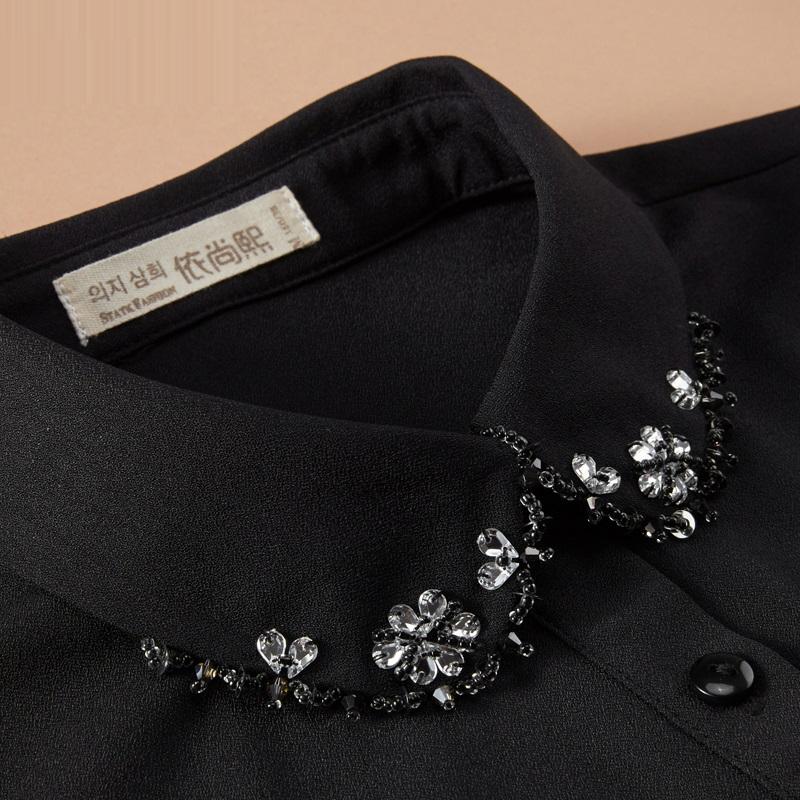 Perfect Match Fashion Beaded Fake Collar Women Detachable Collars Black False Collars Woman Removable Chiffon Half Shirt Tie Nep Kraagie