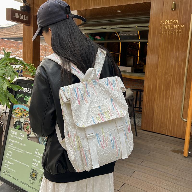 Embroidery Bag Women's Shoulder Bag Large Capacity College Style Backpack Student Schoolbag