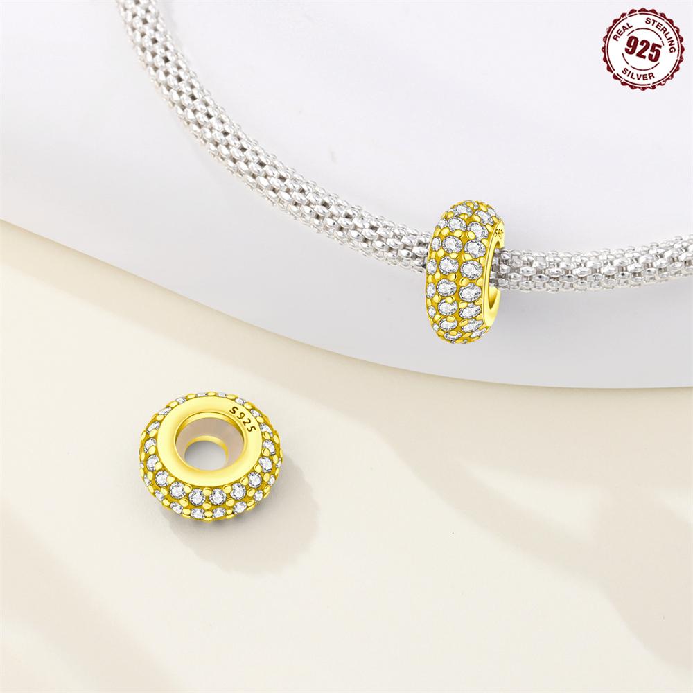 Copper Golden Hollowed-Inlaid Stone Stars And Moon Charms Beads Pendant For Original Bracelet Woman Girl Jewelry