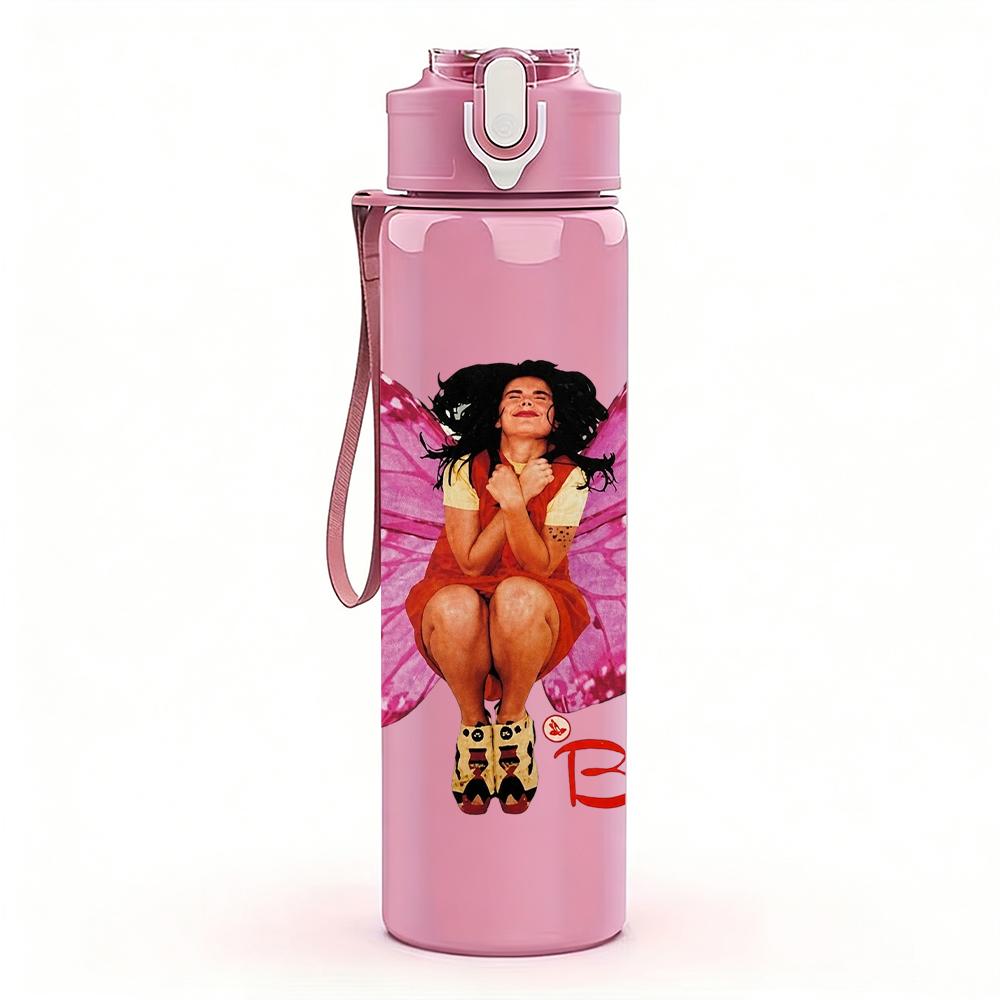 1PC Pink Butterfly Lady Retro Fashion Print 750ml Portable Sports Water Bottle Leakproof Gym Outdoor Travel Drink Cup
