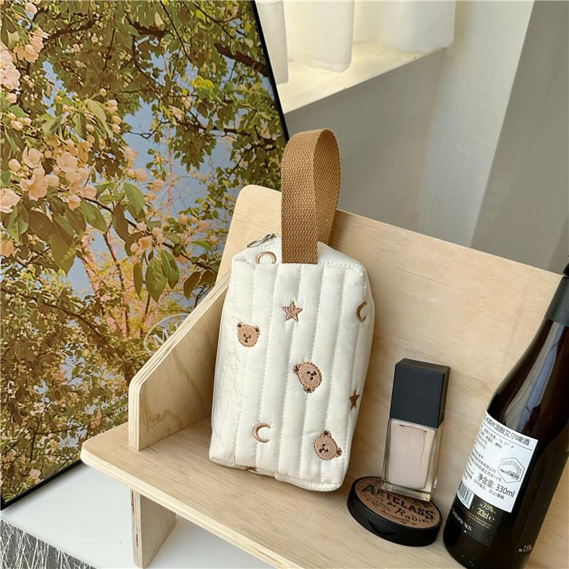 Cartoon Bear Star Moon Ladies Cosmetic Bag Cute Simple Women's Clutch Purse Handbags Fashion Solid Color Female Storage Bags