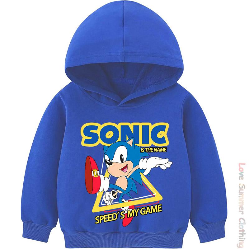 Sudadera con capucha para niños de 4 a 14 años Estampado HD de Sonic Sudadera fina para niños Sudadera con capucha de manga larga para otoño Ropa casual sencilla para niñas Poliéster