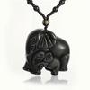 Collana a catena con perline ciondolo animale elefante portafortuna in ossidiana, moda uomo e donna, ornamento amuleto fortunato, regalo, Nero