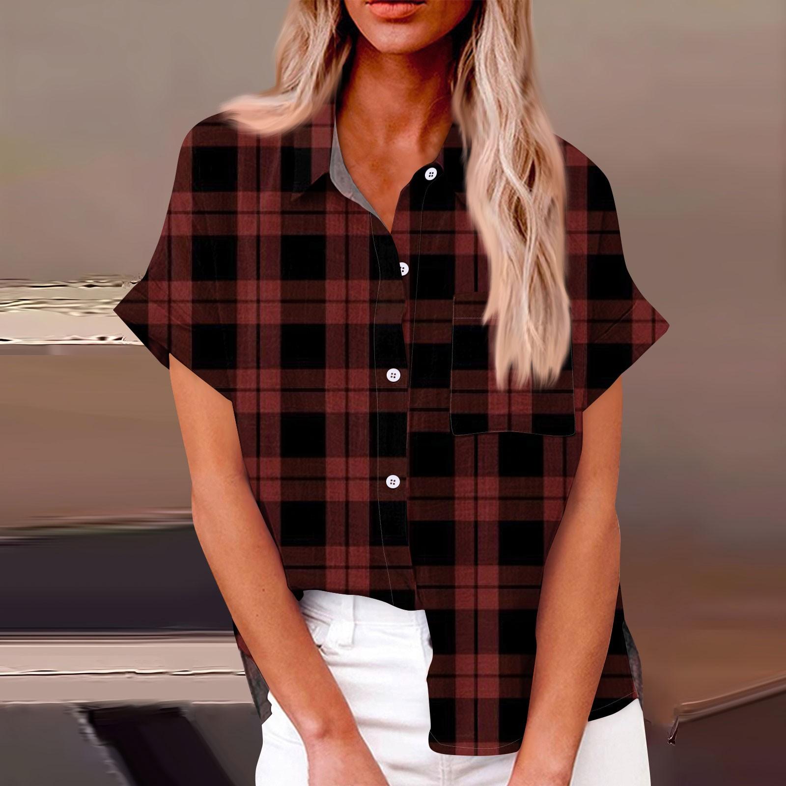 

Женская модная свободная повседневная рубашка с коротким рукавом и отворотом на пуговицах, футболка с принтом, топ XL винный