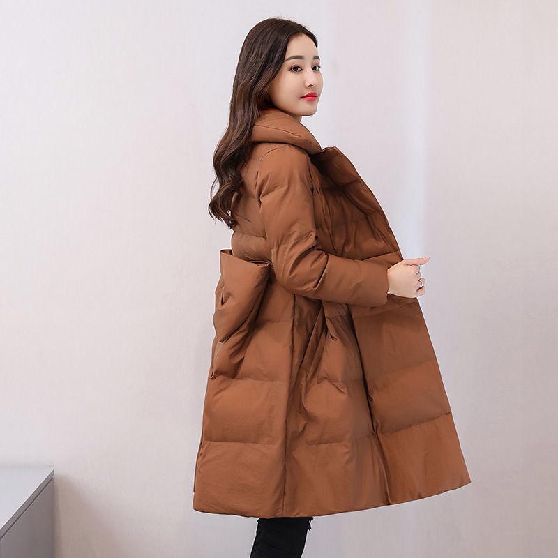 Abrigo de Algodón Estilo Coreano de Longitud Media para Mujer con Cuello de Solapa de Moda y Cálido Diseño de Lazo