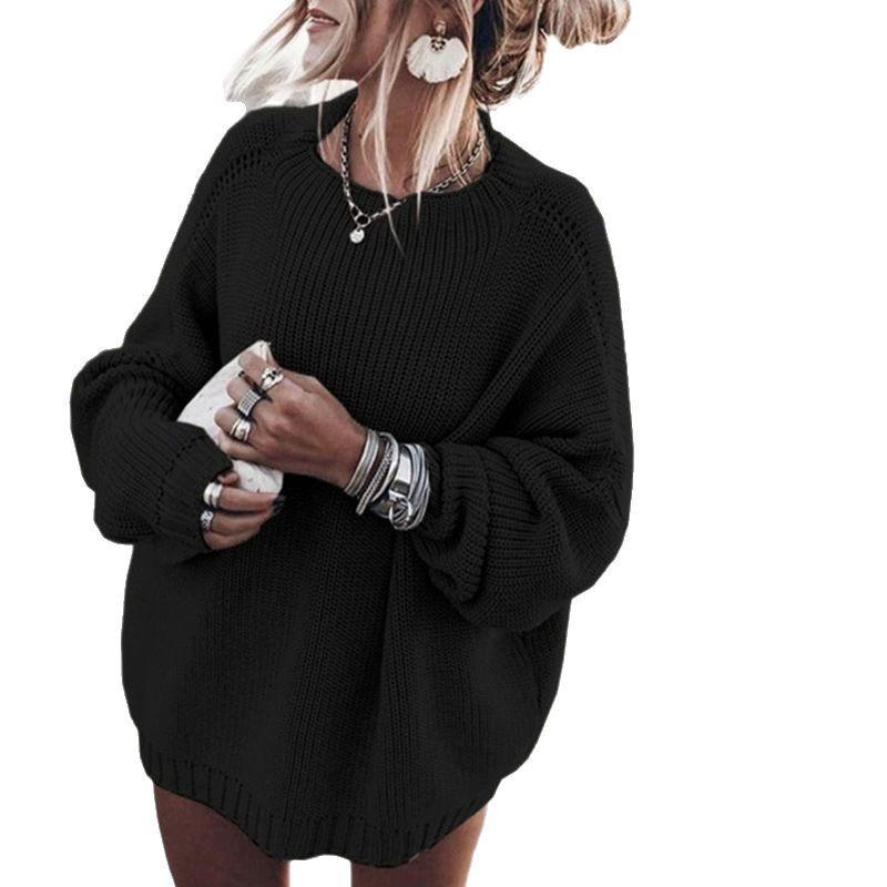 New Batwing Sleeve Sweater Asian Fashion Knitted Cable Loose Large Size Sweater for Women