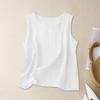 Damen ärmelloses Tanktop atmungsaktive Leinenmischung lockere Passform Basic Rundhalsausschnitt leichtes Freizeitshirt für Frühling Sommer