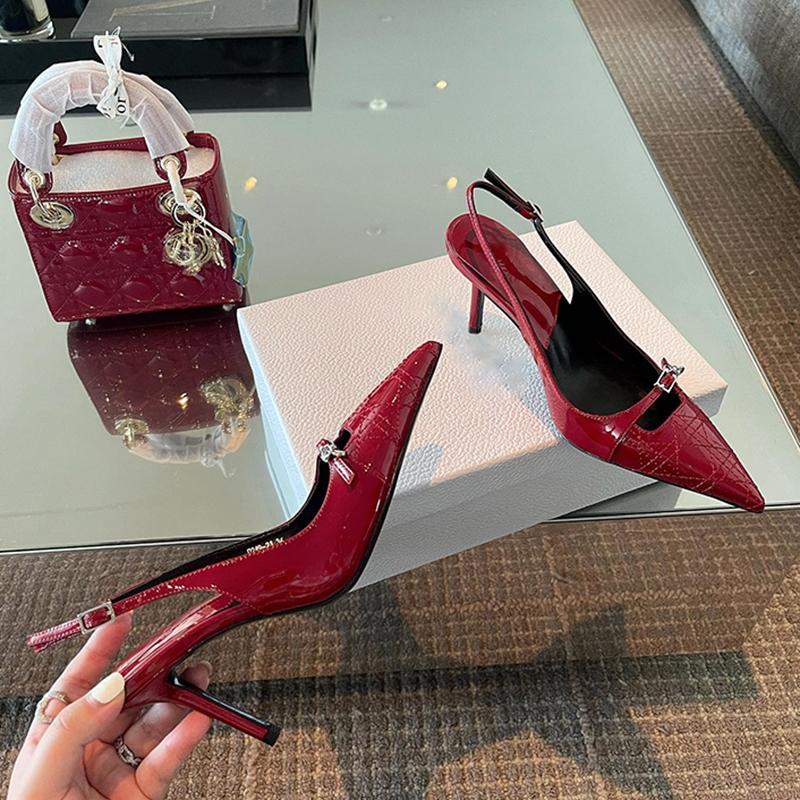 Fashion New Style Women's Embroidered One Word Belt Buckle Pumps Pointed Toe Shallow Ankle Strap Women Pumps Latest Fashion Dress Pumps