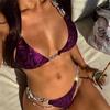 Bikini Sexy Snake Print Crystal Diamond Women Split Swimsuit Beach Swimsuit
