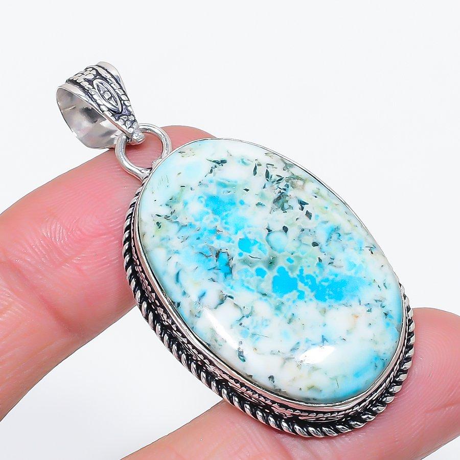 

Natural Larimar Gemstone Handmade 925 Sterling Silver Jewelry Pendant 2.17 r4J23