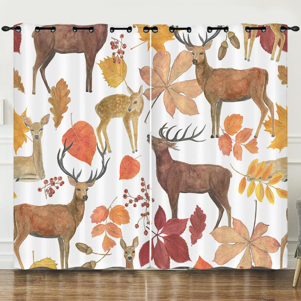 Curtain Cartoon Animal Bear Deer Love Kitten Digital Printing Blackout Curtain Punching