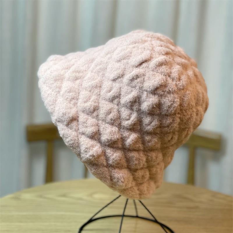 

Зимняя плюшевая панама женская модная плиссированная теплая панама однотонная теплая шапка Adjustable розовый