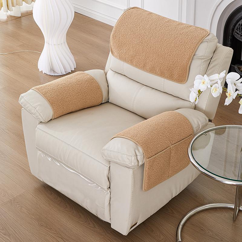 3Pcs Stretchy Fleece Furniture Sofa Armrest Cover With Pockets Sofa Headrest Towel Velvet Non Slip Couch Chair Arm Protector