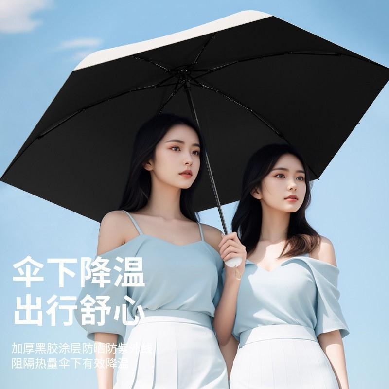 Compact Portable UV Protection Umbrella Sun Rain UPF 50 Black Coated 6-Rib Capsule Design Women