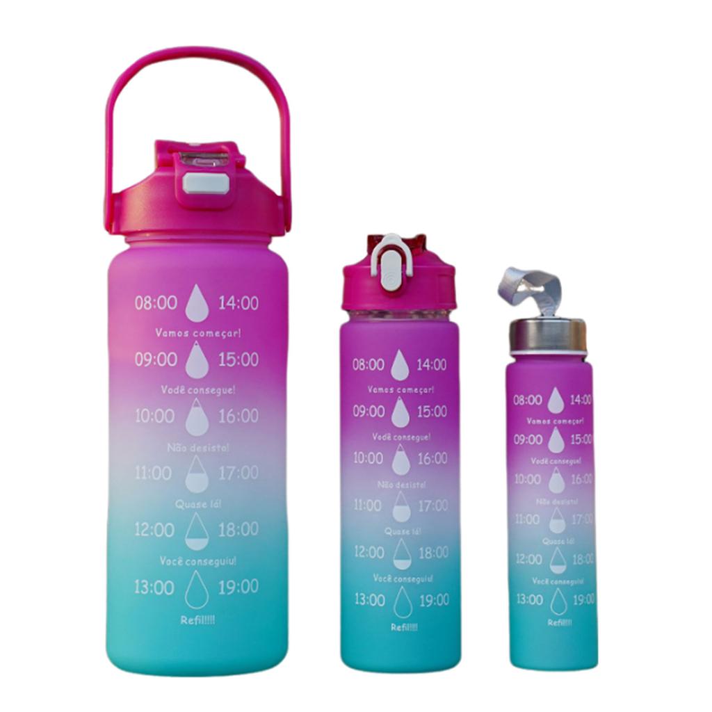 3Pcs Set Sports Water Bottles with Straw 9oz/25oz/64oz BPA-Free Durable and Leakproof Cups with Time Marker for Gym Travel Home