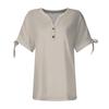 Women's Fashion Summer V-Neck Bow Short Sleeve Solid Color Button T-Shirt Top