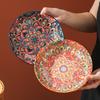 Flower Pattern Dinner Plate Colorful Meal Dish Household Bohemian Ceramic Plate  Housewarming Gift