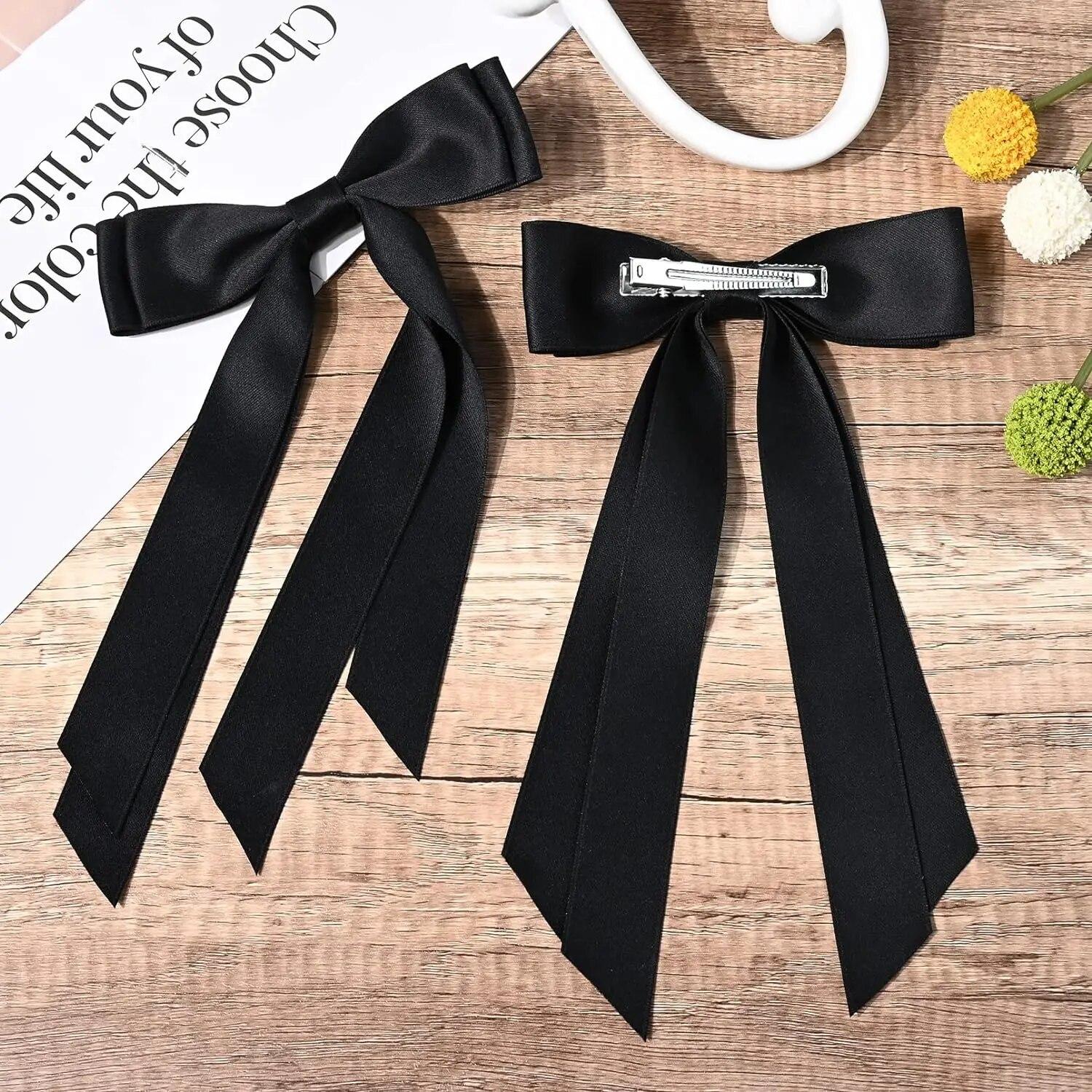 

2 шт. Лента с кисточками, бант, заколки для волос для женщин, элегантные атласные заколки для волос с длинными кисточками, заколки-автоматы, модные аксессуары для волос для девочек, подарок