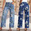 2026 Spring/Summer Women's Floral Pattern Straight High-Waisted Jeans Vintage Print Loose Wide-Leg Denim