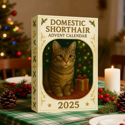 Bobtail Katze Adventskalender 2025 24 Tage Acryl-Ornament mit Katzenthemen Weihnachts-Countdown-Dekor für Baum Katzenliebhaber